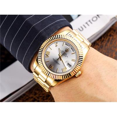 Replica  Day-Date  Miyota 8285 Automatic Movement Mens Watch Silver Dial Oyster Bracelet Yellow Gold C E45