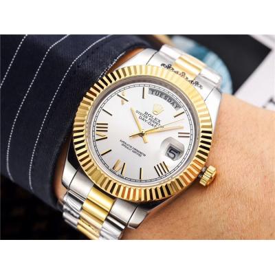 Replica  Day-Date  Miyota 8285 Automatic Movement Mens Watch Silver Dial Oyster Bracelet Yellow Gold C E45