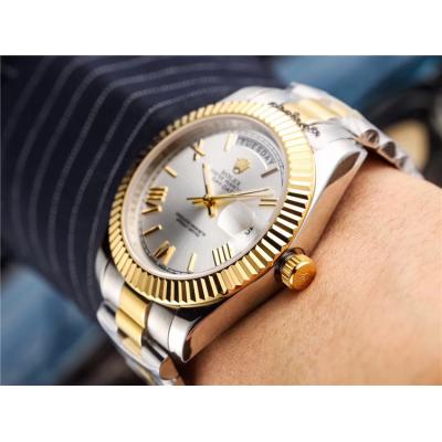 Replica  Day-Date  Miyota 8285 Automatic Movement Mens Watch Silver Dial Oyster Bracelet Yellow Gold C E45