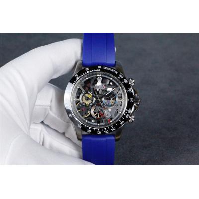 Replica Cosmograph Daytona A21J Automatic Movement Mens Watch Skeleton Dial Rubber Strap A E48