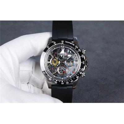 Replica Cosmograph Daytona A21J Automatic Movement Mens Watch Skeleton Dial Rubber Strap A E48