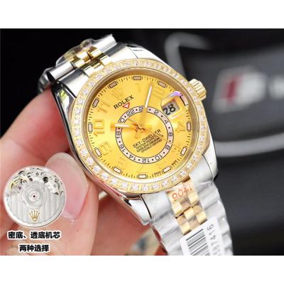 Replica Sky-Dweller Miyota 821A Automatic Movement Mens Watch White  Dial Jubilee Bracelet Two Tone Yellow Gold A E50