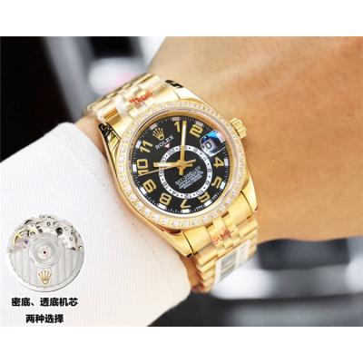 Replica Sky-Dweller Miyota 821A Automatic Movement Mens Watch Black Dial Jubilee Bracelet Yellow Gold B E50