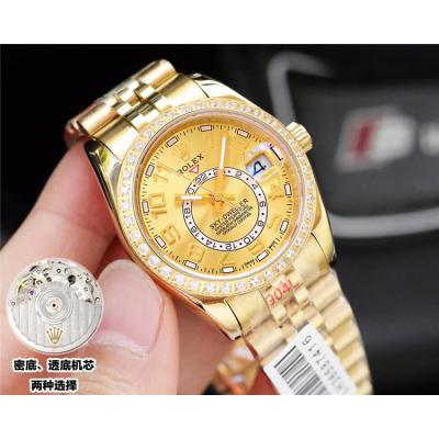 Replica Sky-Dweller Miyota 821A Automatic Movement Mens Watch Black Dial Jubilee Bracelet Yellow Gold B E50