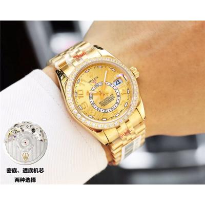 Replica Sky-Dweller Miyota 821A Automatic Movement Mens Watch Black Dial Jubilee Bracelet Yellow Gold B E50