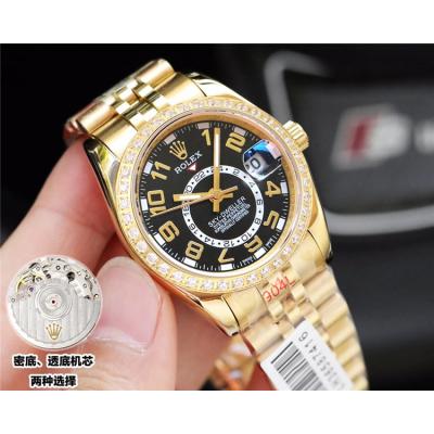 Replica Sky-Dweller Miyota 821A Automatic Movement Mens Watch Black Dial Jubilee Bracelet Yellow Gold B E50