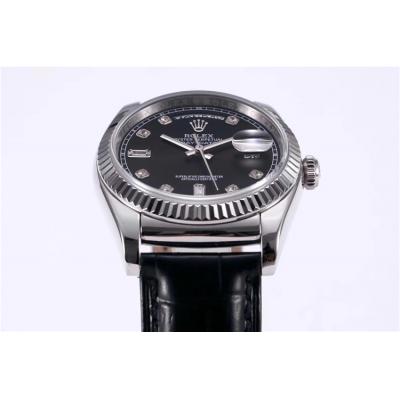 Replica  Day-Date A2836 Automatic Movement Mens Watch  Silver Dial Leather Strap A E70