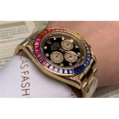 Replica Cosmograph Daytona  A21J Automatic Movement Mens Watch Black Dial Oyster Bracelet Yellow Gold  E78