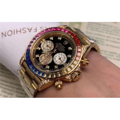 Replica Cosmograph Daytona  A21J Automatic Movement Mens Watch Black Dial Oyster Bracelet Yellow Gold  E78