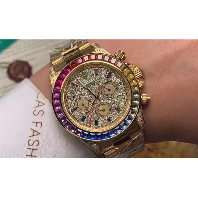 Replica Cosmograph Daytona  A21J Automatic Movement Mens Watch Full Diamonds Dial Oyster Bracelet Yellow Gold  E79