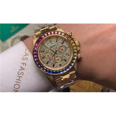 Replica Cosmograph Daytona  A21J Automatic Movement Mens Watch Full Diamonds Dial Oyster Bracelet Yellow Gold  E79