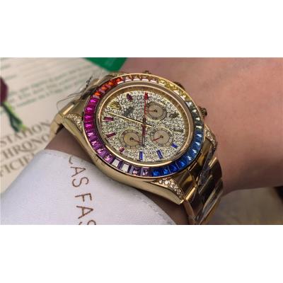 Replica Cosmograph Daytona  A21J Automatic Movement Mens Watch Full Diamonds Dial Oyster Bracelet Yellow Gold  E79