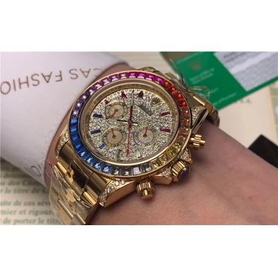 Replica Cosmograph Daytona  A21J Automatic Movement Mens Watch Full Diamonds Dial Oyster Bracelet Yellow Gold  E79