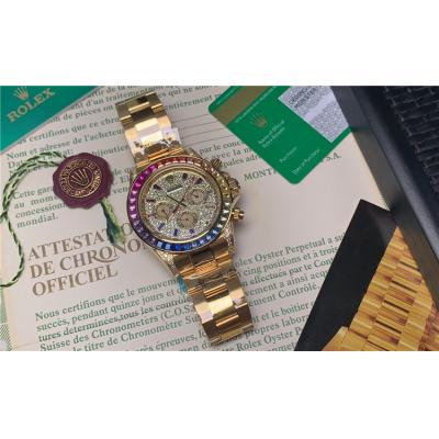 Replica Cosmograph Daytona  A21J Automatic Movement Mens Watch Full Diamonds Dial Oyster Bracelet Yellow Gold  E79