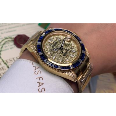 Replica GMT-Master II   A21J Automatic Mens Watch Full Diamonds Dial Oyster Bracelet Yellow Gold  E83