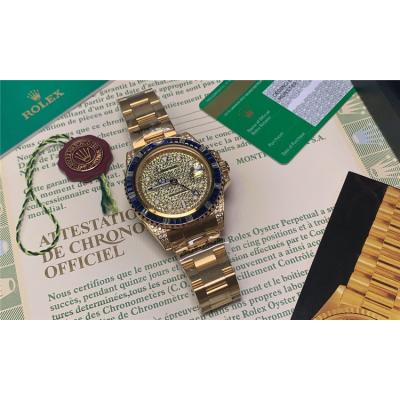 Replica GMT-Master II   A21J Automatic Mens Watch Full Diamonds Dial Oyster Bracelet Yellow Gold  E83