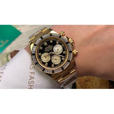 Replica Cosmograph Daytona  A21J Automatic Movement Mens Watch Black Dial Oyster Bracelet Yellow Gold  E88