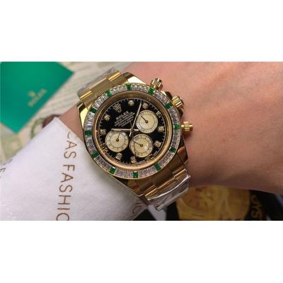 Replica Cosmograph Daytona  A21J Automatic Movement Mens Watch Black Dial Oyster Bracelet Yellow Gold  E88