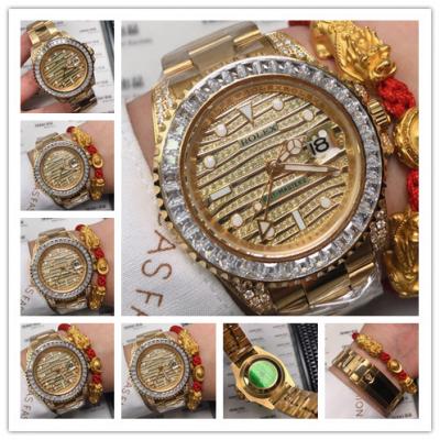 Replica GMT-Master  A21J Automatic Movement Mens Watch Full Diamonds Dial Oyster Bracelet Yellow Gold  E92