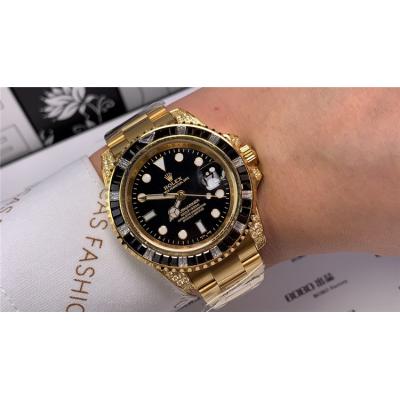 Replica Submariner  A21J Automatic Movement Mens Watch   Black Dial Oyster Bracelet Yellow Gold  E98