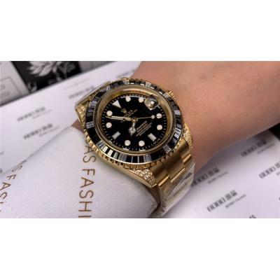 Replica Submariner  A21J Automatic Movement Mens Watch   Black Dial Oyster Bracelet Yellow Gold  E98