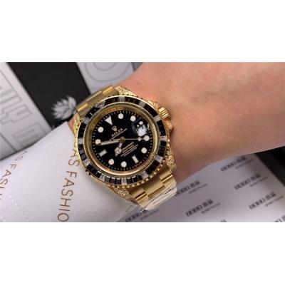 Replica Submariner  A21J Automatic Movement Mens Watch   Black Dial Oyster Bracelet Yellow Gold  E98