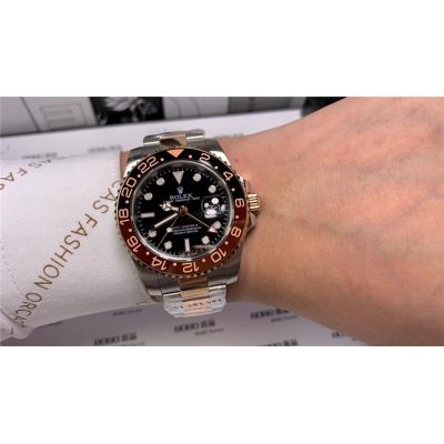 Replica GMT-Master II A21J Automatic Movement Mens Watch Black Dial Oyster Bracelet Rose Gold  E99