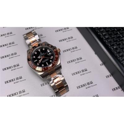 Replica GMT-Master II A21J Automatic Movement Mens Watch Black Dial Oyster Bracelet Rose Gold  E99