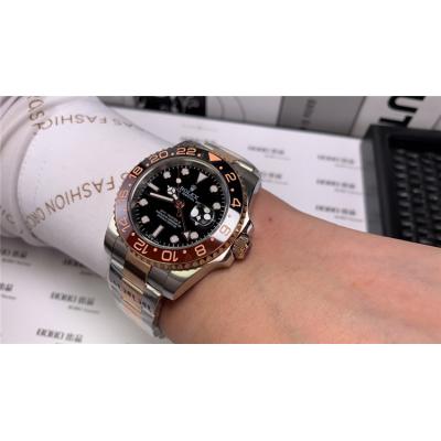 Replica GMT-Master II A21J Automatic Movement Mens Watch Black Dial Oyster Bracelet Rose Gold  E99