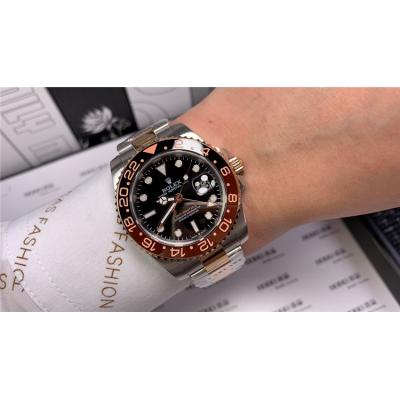 Replica GMT-Master II A21J Automatic Movement Mens Watch Black Dial Oyster Bracelet Rose Gold  E99