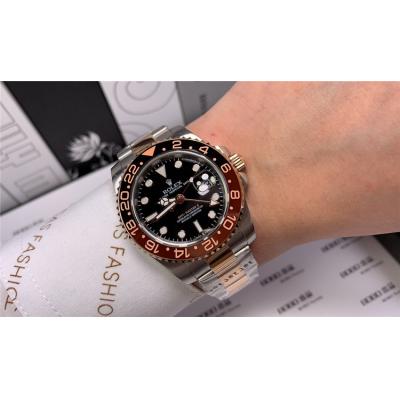 Replica GMT-Master II A21J Automatic Movement Mens Watch Black Dial Oyster Bracelet Rose Gold  E99