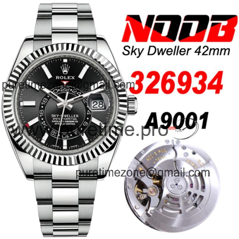 NOOB Sky-Dweller 326934  A9001 Automatic Mens Watch Black Dial SS Oyster Bracelet Best Edition