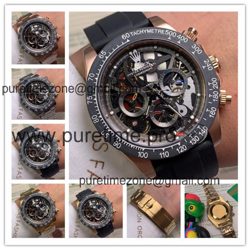 Replica Cosmograph Daytona  A21J Automatic Movement Mens Watch Skeleton Dial  Rubber Strap E102