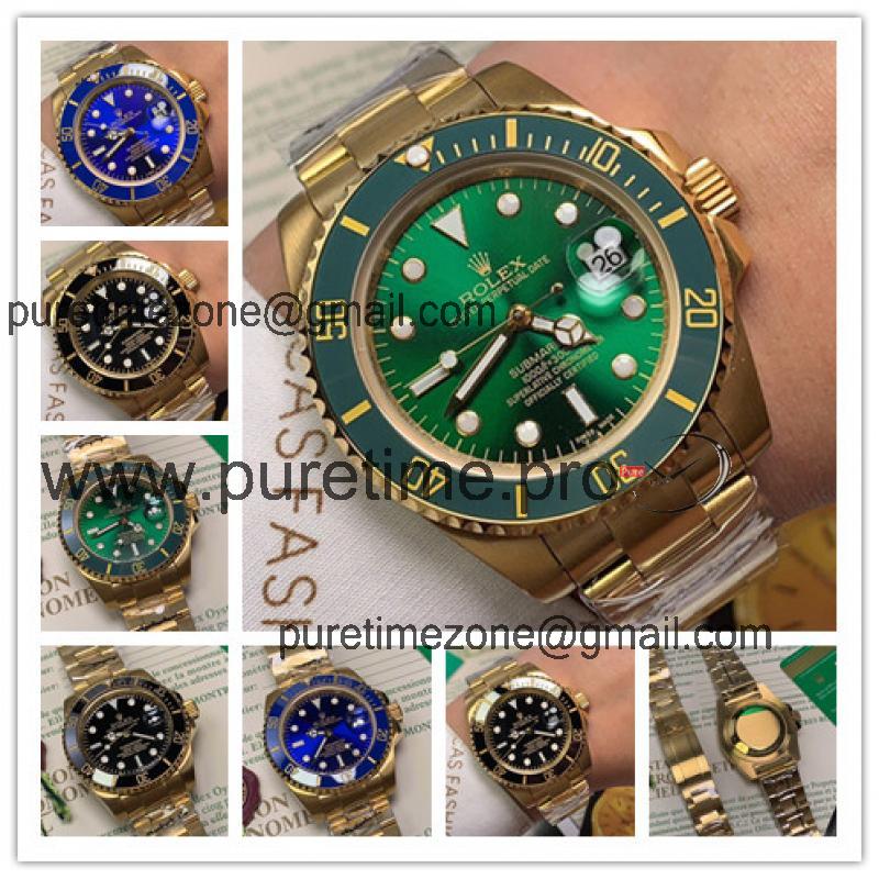 Replica Submariner  A21J Automatic Mens Watch Green Dial Oyster Bracelet Yellow Gold C E104