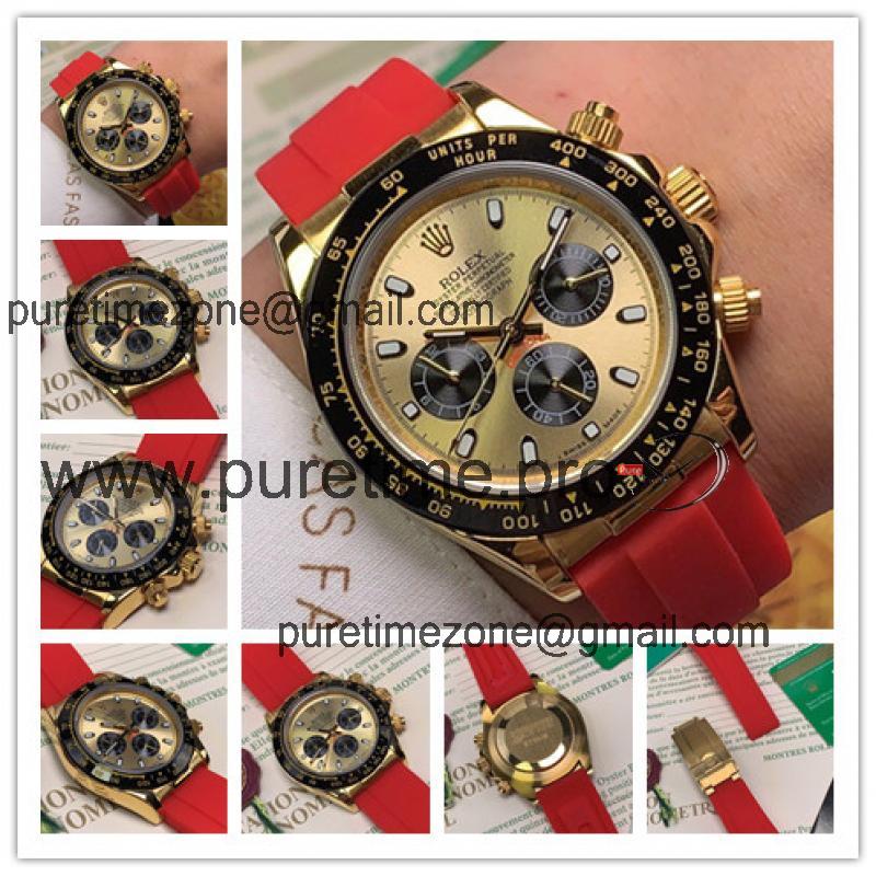 Replica Cosmograph Daytona  A21J Automatic Movement Mens Watch Gold Dial Rubber Strap E110