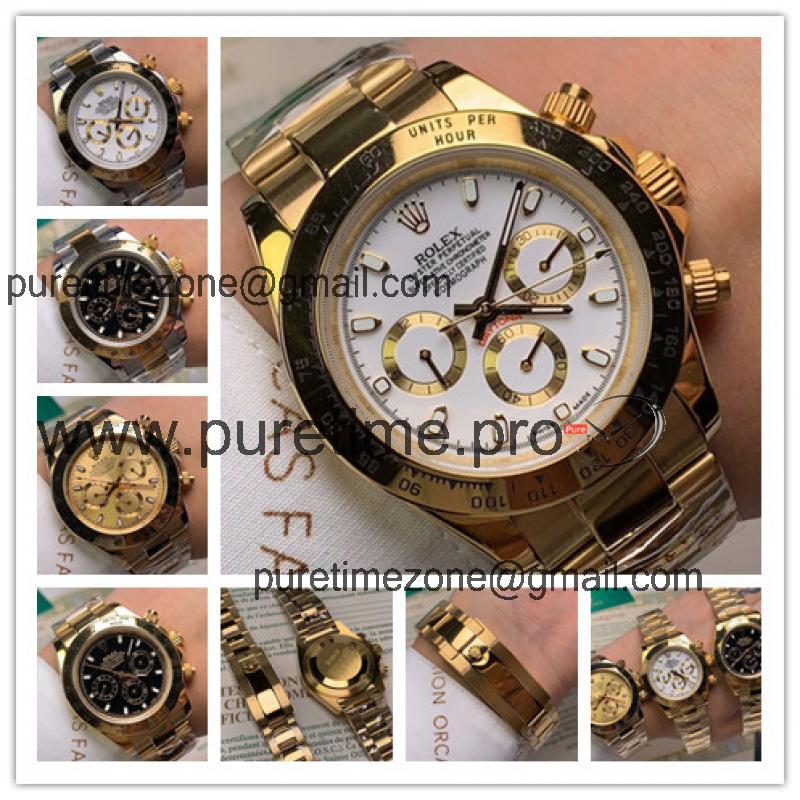 Replica Cosmograph Daytona  A21J Automatic  Mens Watch White Dial Oyster Bracelet Yellow Gold B E111