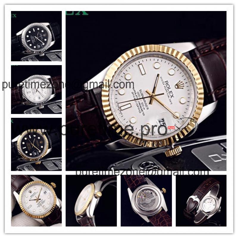 Replica Datejust Japan Miyota 8215 Automatic Mens Watch  White Dial Leather Strap B E125