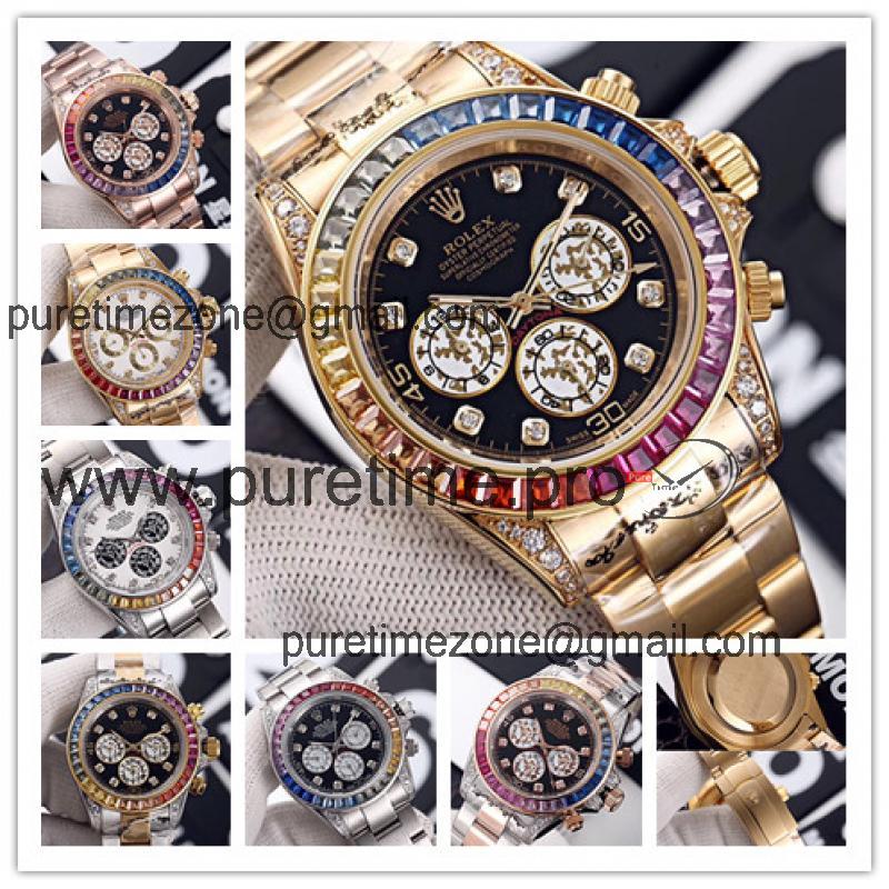 Replica Cosmograph Daytona  A21J Automatic  Mens Watch Black Dial Oyster Bracelet Yellow Gold E128