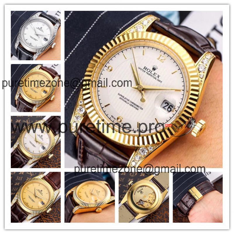 Replica Datejust Japan Miyota 8215 Automatic Mens Watch White Dial Leather Strap E131