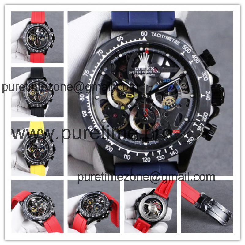 Replica Cosmograph Daytona A21J Automatic Movement Mens Watch Skeleton Dial Rubber Strap A 140