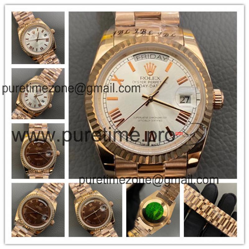 Replica Day-Date A2813 Automatic Movement Mens Watch White Dial Oyster Bracelet Rose Gold E143