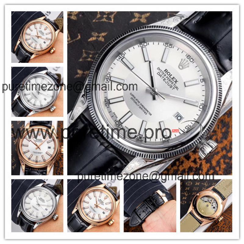 Replica Datejust Japan Miyota 8215 Automatic Mens Watch White Dial Leather Strap E146