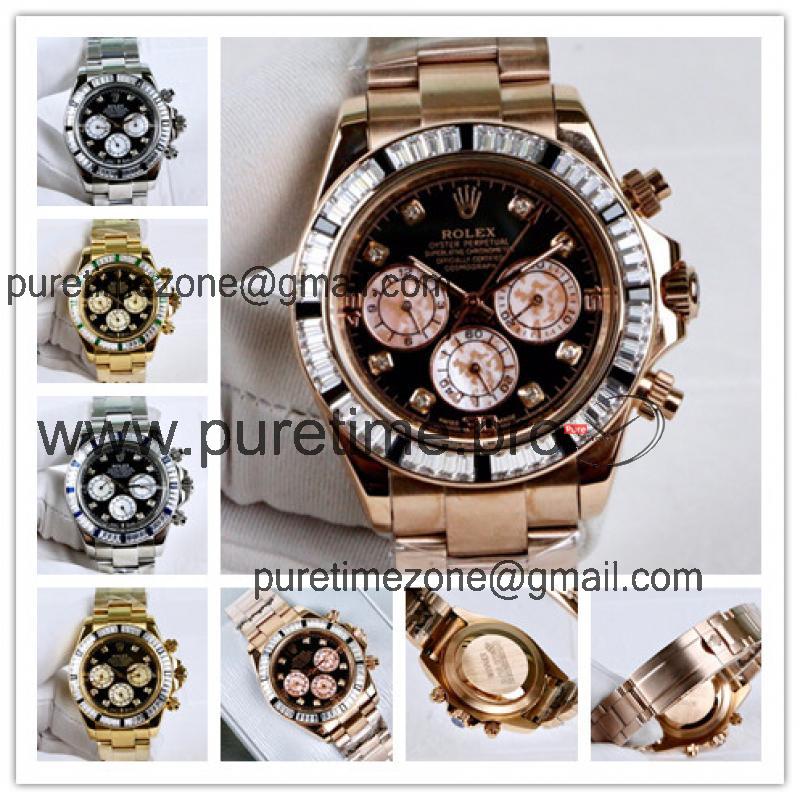 Replica Cosmograph Daytona A21J Automatic  Mens Watch Black Dial  Oyster Bracelet Rose Gold E158