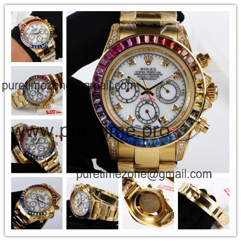 Replica Cosmograph Daytona A21J Automatic  Mens Watch White Dial Oyster Bracelet Yellow Gold E159