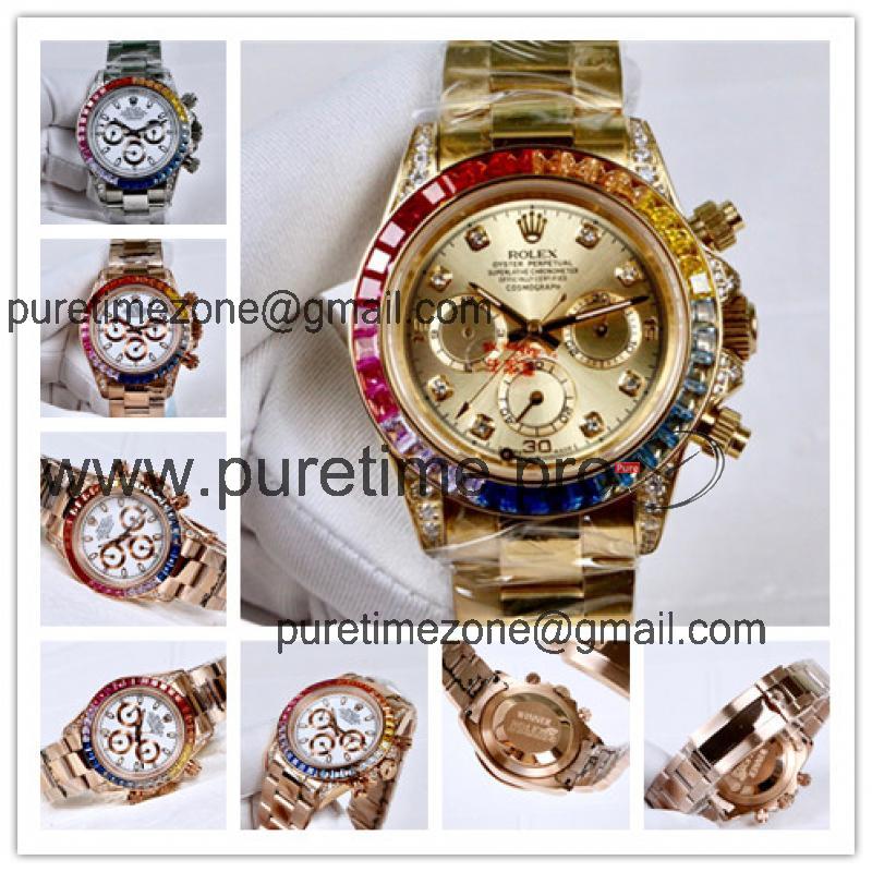 Replica Cosmograph Daytona  A21J Automatic Movement Mens Watch Gold Dial Oyster Bracelet Yellow Gold E162