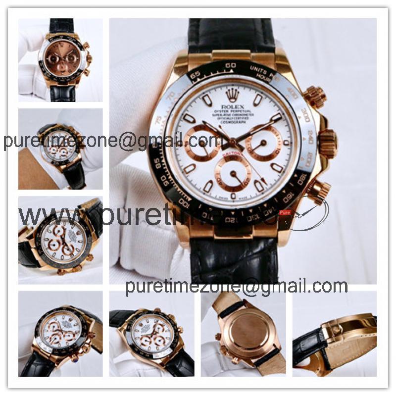 Replica Cosmograph Daytona  A21J Automatic  Mens Watch White Dial  Leather Strap E164