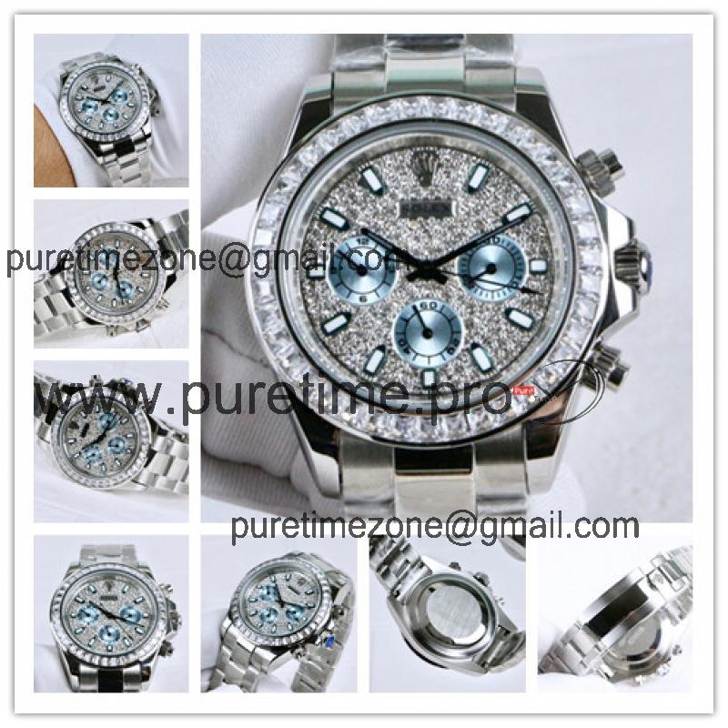 Replica Cosmograph Daytona A21J Automatic  Mens Watch Full Diamonds Dial Oyster Bracelet SS E165