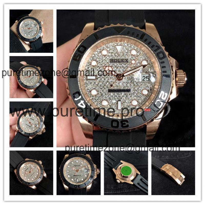 Replica  Yacht-Master  A21J Automatic Movement Mens Watch Full Diamonds Dial  Rubber Strap E167