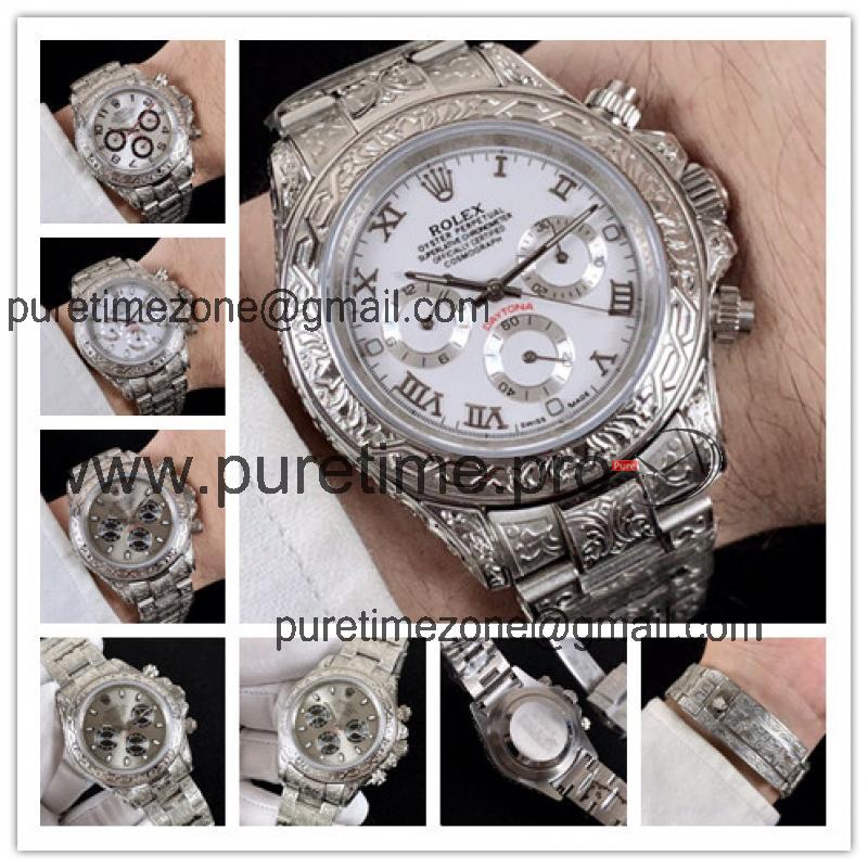 Replica Cosmograph Daytona A21J Automatic  Mens Watch White Dial Vintage Engraving Bracelet SS A E168