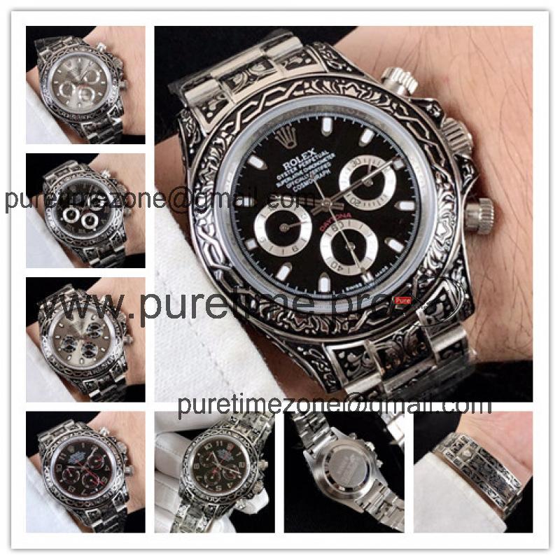 Replica Cosmograph Daytona A21J Automatic  Mens Watch Black Dial Vintage Engraving Bracelet SS B E168